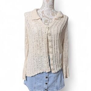 NWT Open Knit White Neutral Clean Girl Cardigan Boho CottageCore CoastalCowgirl